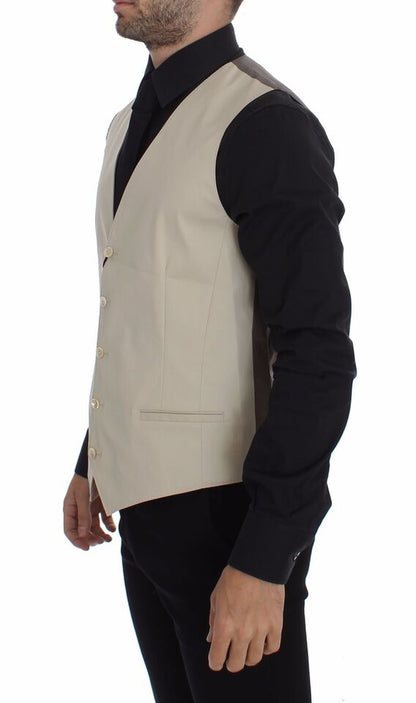 Dolce & Gabbana Elegant Beige Cotton Blend Dress Vest Dolce & Gabbana