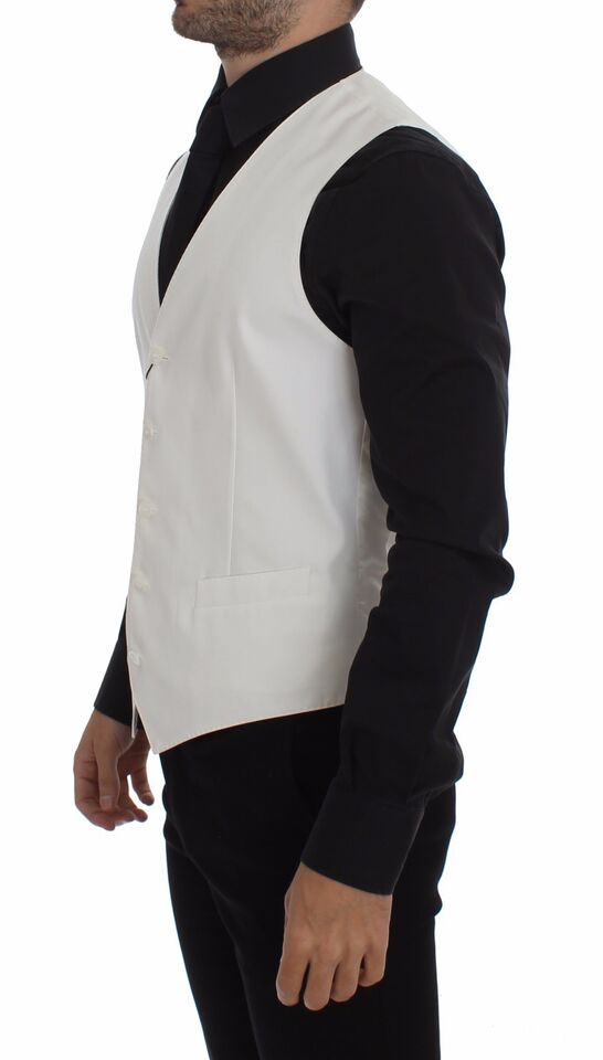 Dolce & Gabbana Elegant White Cotton Silk Dress Vest Dolce & Gabbana