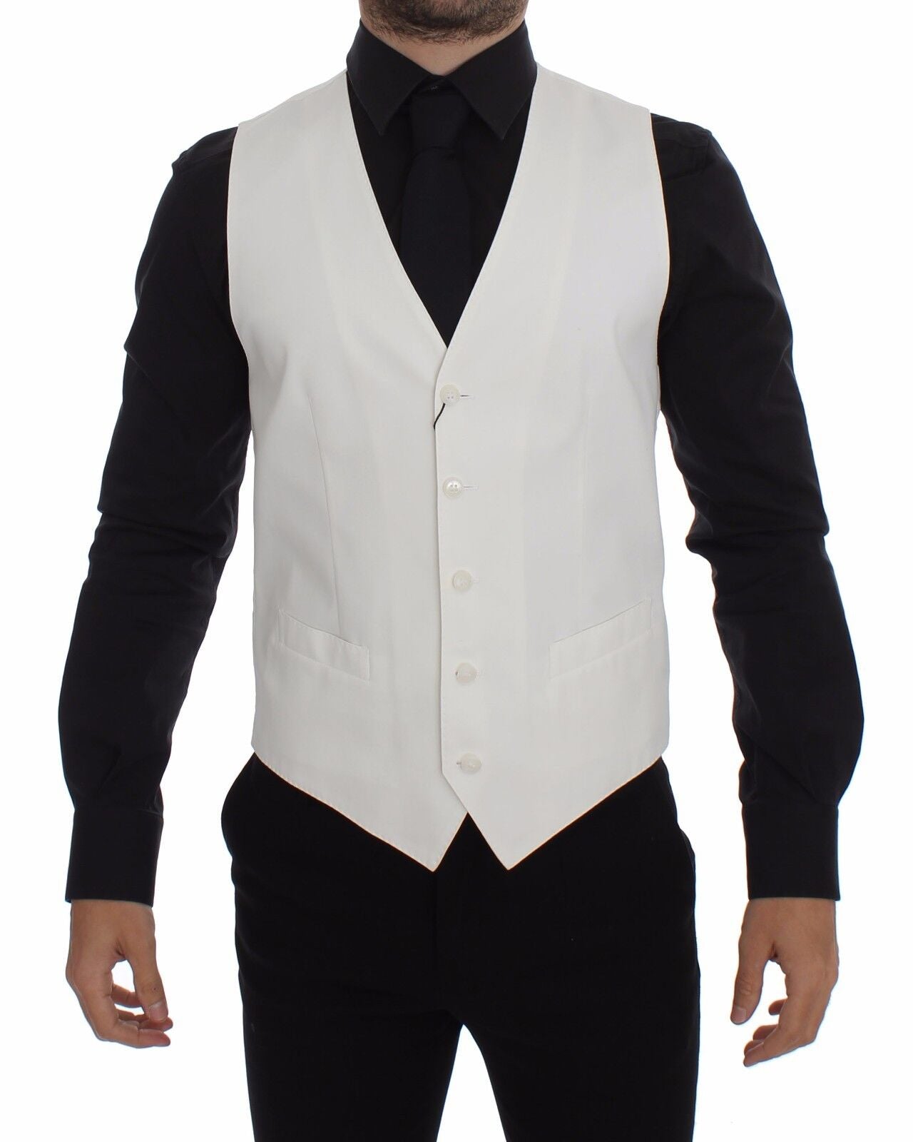 Dolce & Gabbana Elegant White Cotton Silk Dress Vest Dolce & Gabbana