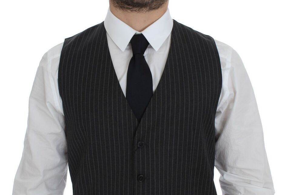 Dolce & Gabbana Elegant Gray Striped Wool Dress Vest Dolce & Gabbana