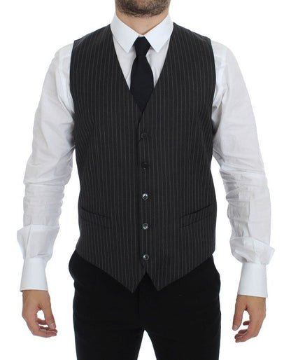 Dolce & Gabbana Elegant Gray Striped Wool Dress Vest Dolce & Gabbana