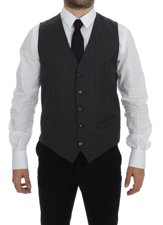 Dolce & Gabbana Elegant Black Striped Wool Dress Vest Dolce & Gabbana