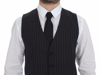 Dolce & Gabbana Elegant Gray Striped Dress Vest Dolce & Gabbana