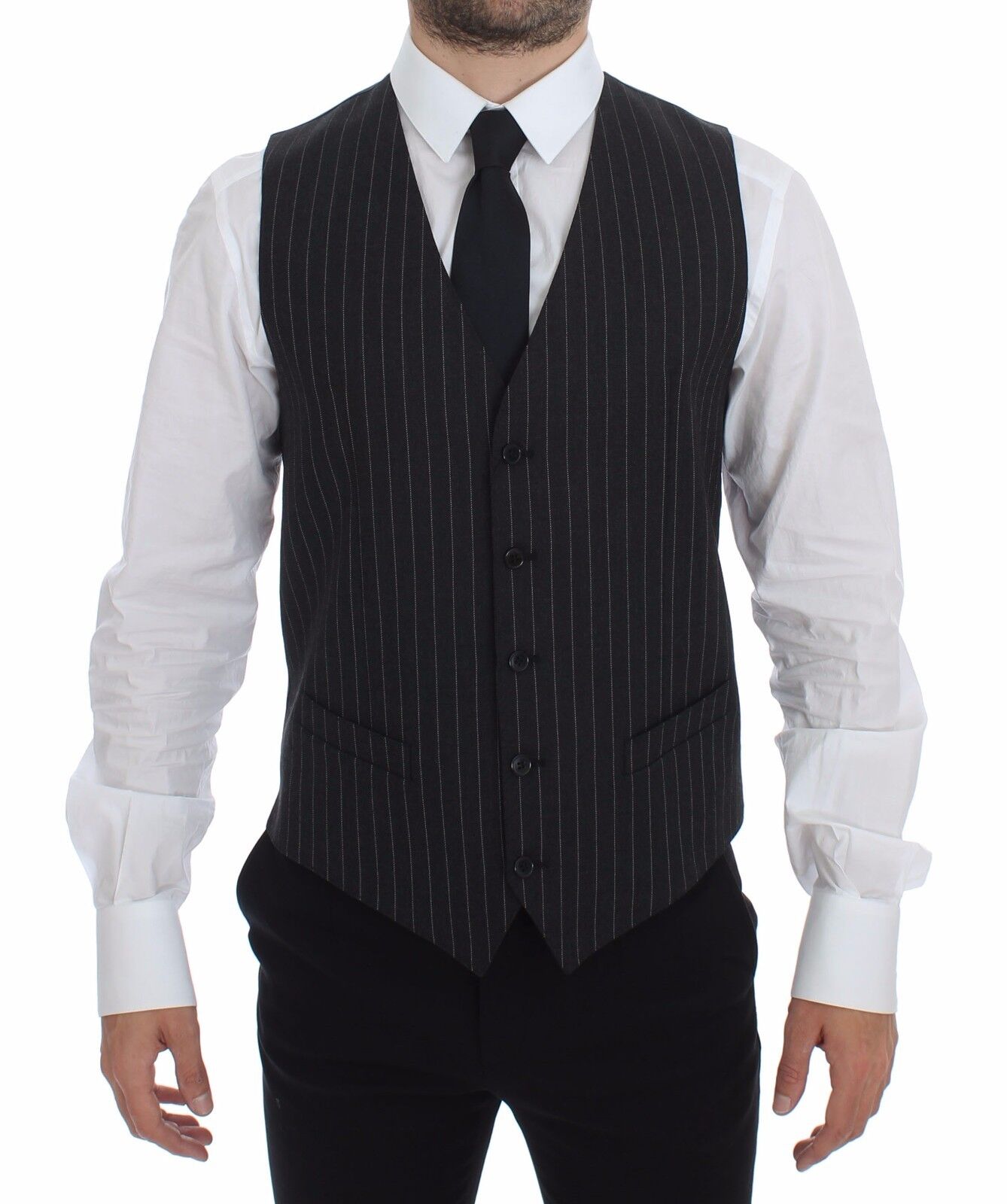 Dolce & Gabbana Elegant Gray Striped Dress Vest Dolce & Gabbana