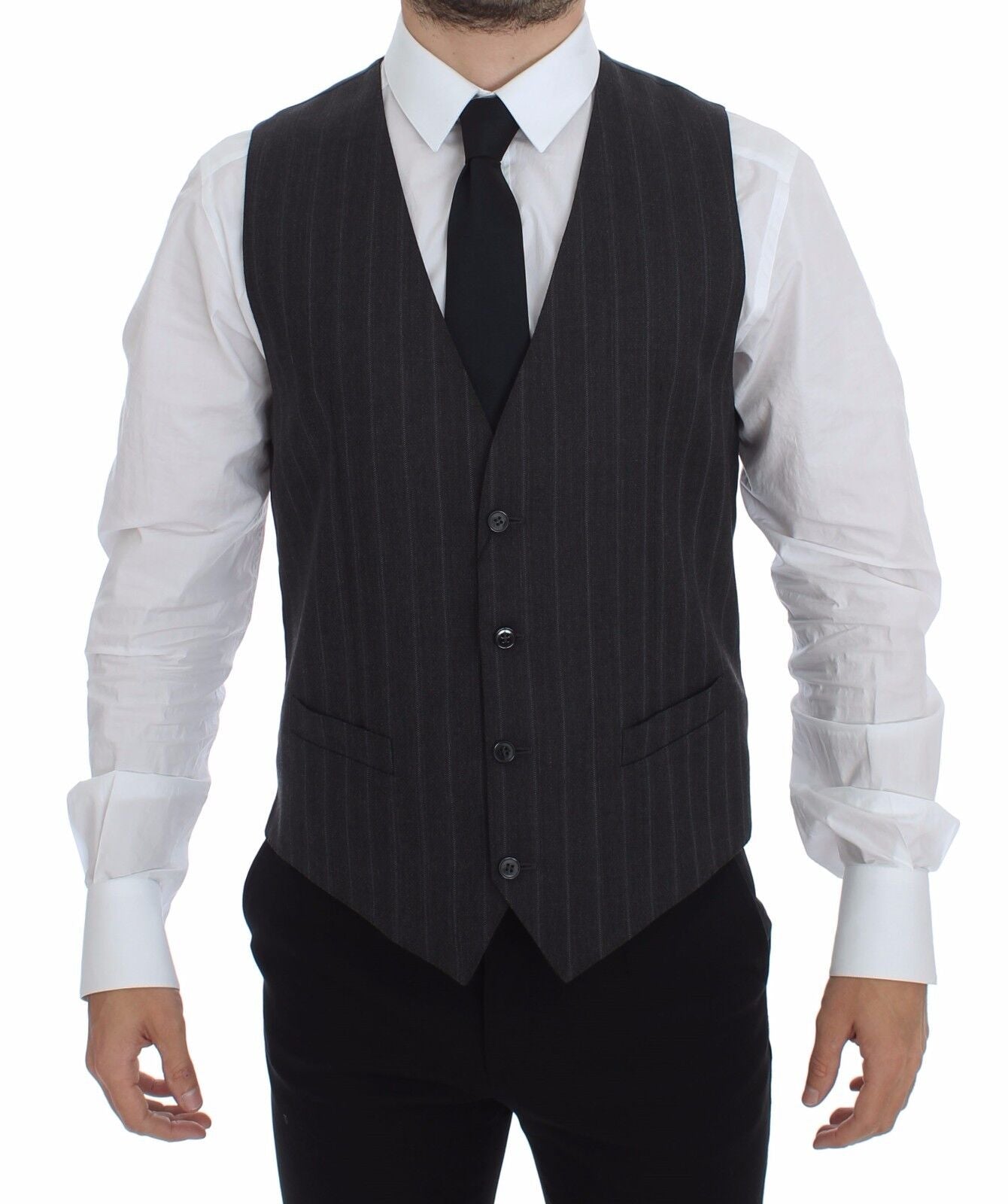 Dolce & Gabbana Elegant Striped Gray Dress Vest Dolce & Gabbana