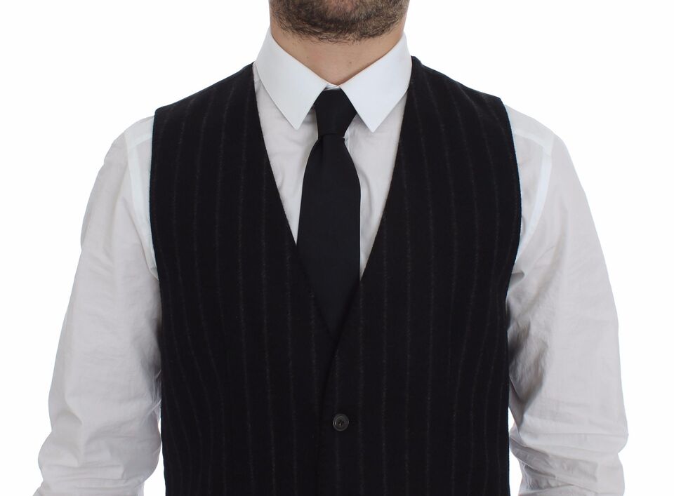 Dolce & Gabbana Elegant Black Striped Single Breasted Dress Vest Dolce & Gabbana