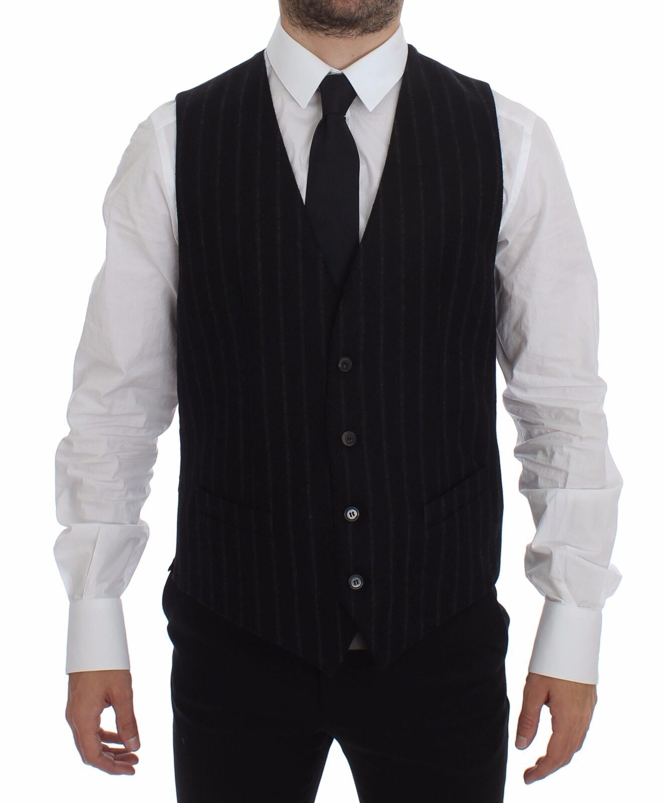 Dolce & Gabbana Elegant Black Striped Single Breasted Dress Vest Dolce & Gabbana