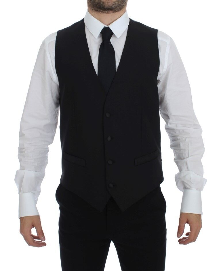 Dolce & Gabbana Elegant Black Wool Silk Dress Vest Dolce & Gabbana