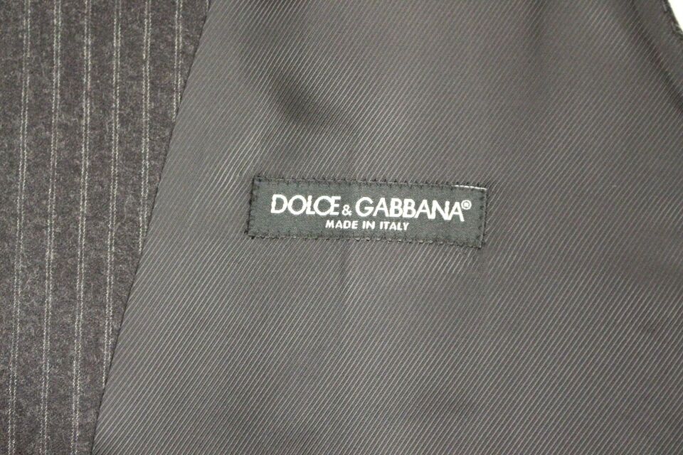 Dolce &amp; Gabbana মার্জিত ধূসর ডোরাকাটা উলের পোষাক ন্যস্ত করা