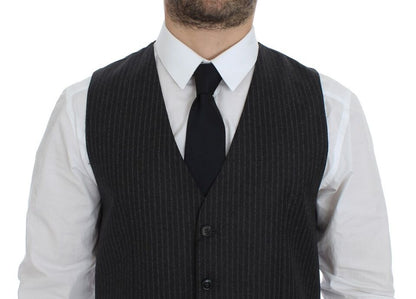 Dolce & Gabbana Elegant Gray Striped Wool Dress Vest Dolce & Gabbana