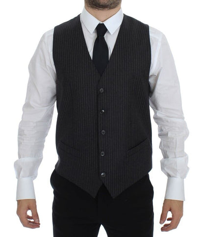 Dolce & Gabbana Elegant Gray Striped Wool Dress Vest Dolce & Gabbana