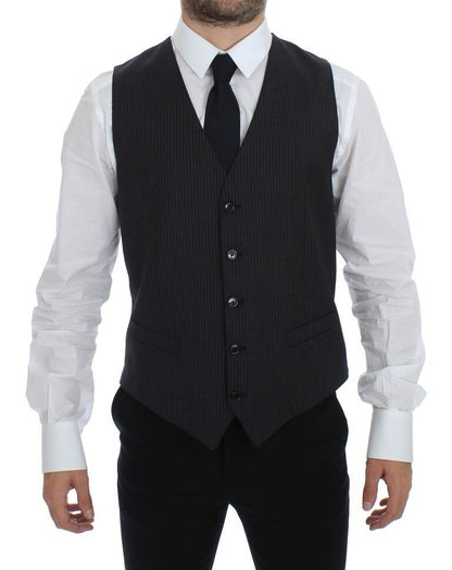 Dolce & Gabbana Elegant Gray Striped Dress Vest Dolce & Gabbana