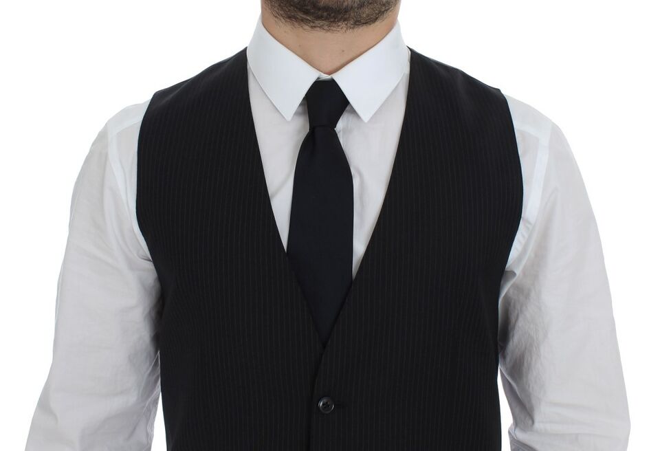 Dolce & Gabbana Elegant Black Striped Wool Dress Vest Dolce & Gabbana