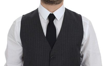 Dolce & Gabbana Elegant Gray Striped Wool Dress Vest Dolce & Gabbana