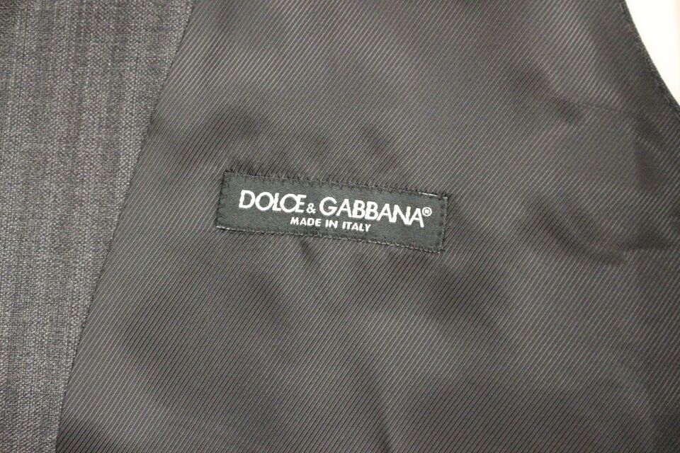 Dolce &amp; Gabbana মার্জিত ধূসর ডোরাকাটা উলের পোষাক ন্যস্ত করা