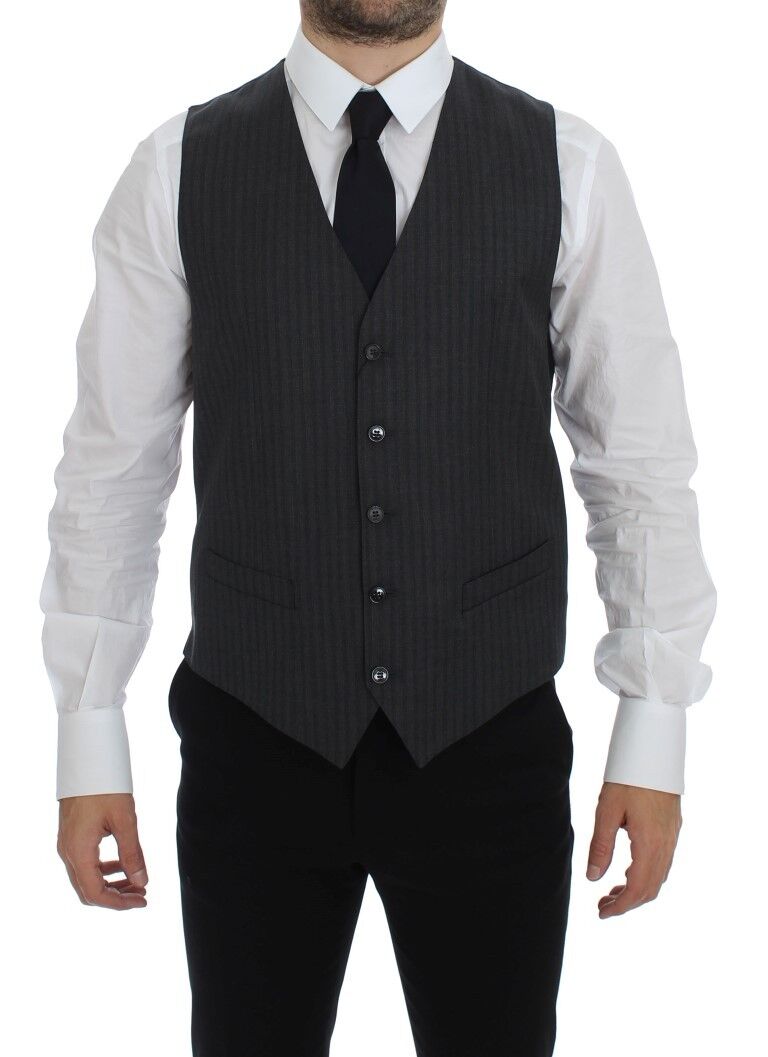 Dolce & Gabbana Elegant Gray Striped Wool Dress Vest Dolce & Gabbana