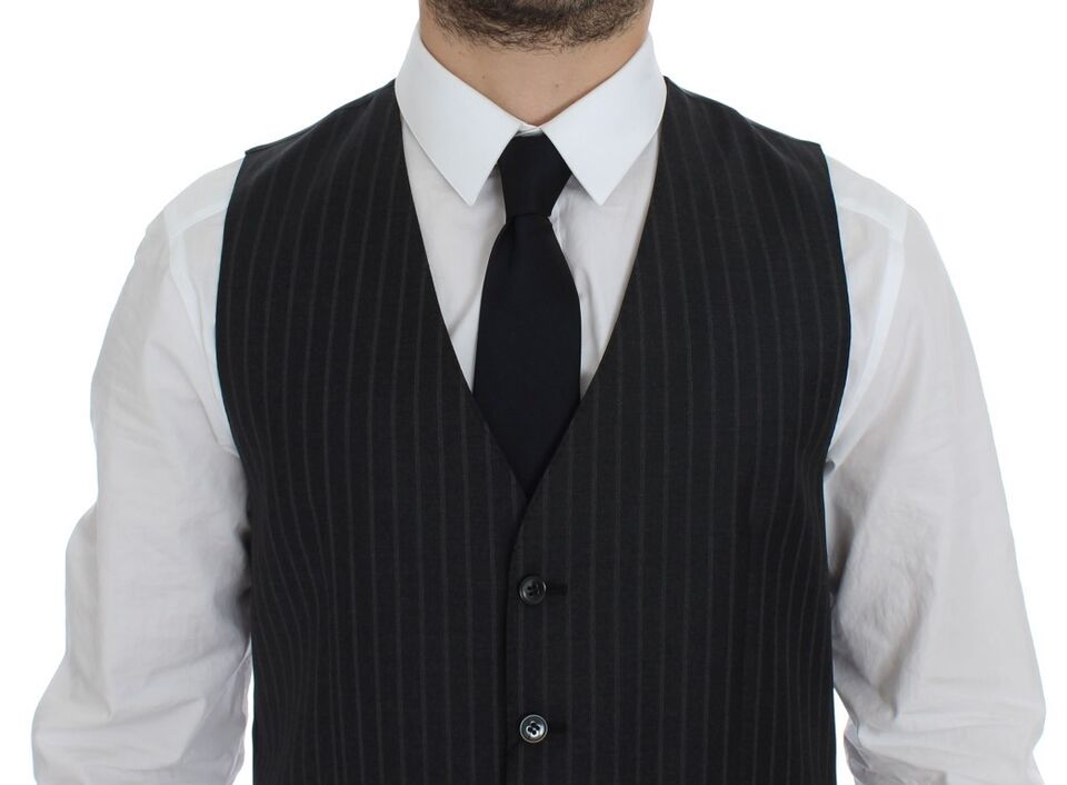 Dolce & Gabbana Elegant Gray Striped Wool Dress Vest Dolce & Gabbana