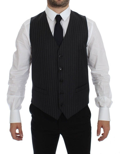 Dolce & Gabbana Elegant Gray Striped Wool Dress Vest Dolce & Gabbana