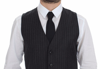 Dolce & Gabbana Elegant Gray Striped Dress Vest Dolce & Gabbana