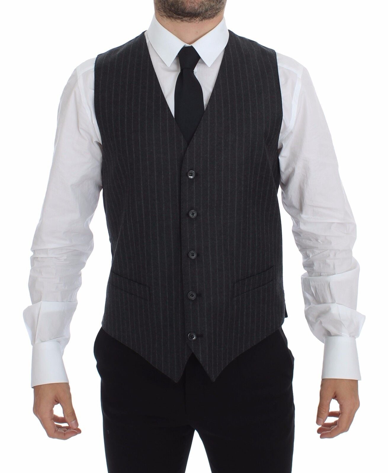 Dolce & Gabbana Elegant Gray Striped Dress Vest Dolce & Gabbana