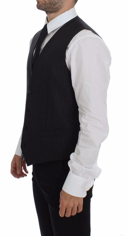 Dolce & Gabbana Elegant Gray Striped Wool Dress Vest Dolce & Gabbana