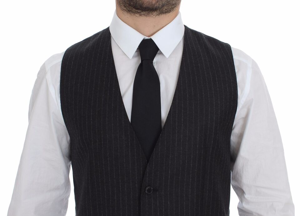 Dolce & Gabbana Elegant Gray Striped Wool Dress Vest Dolce & Gabbana