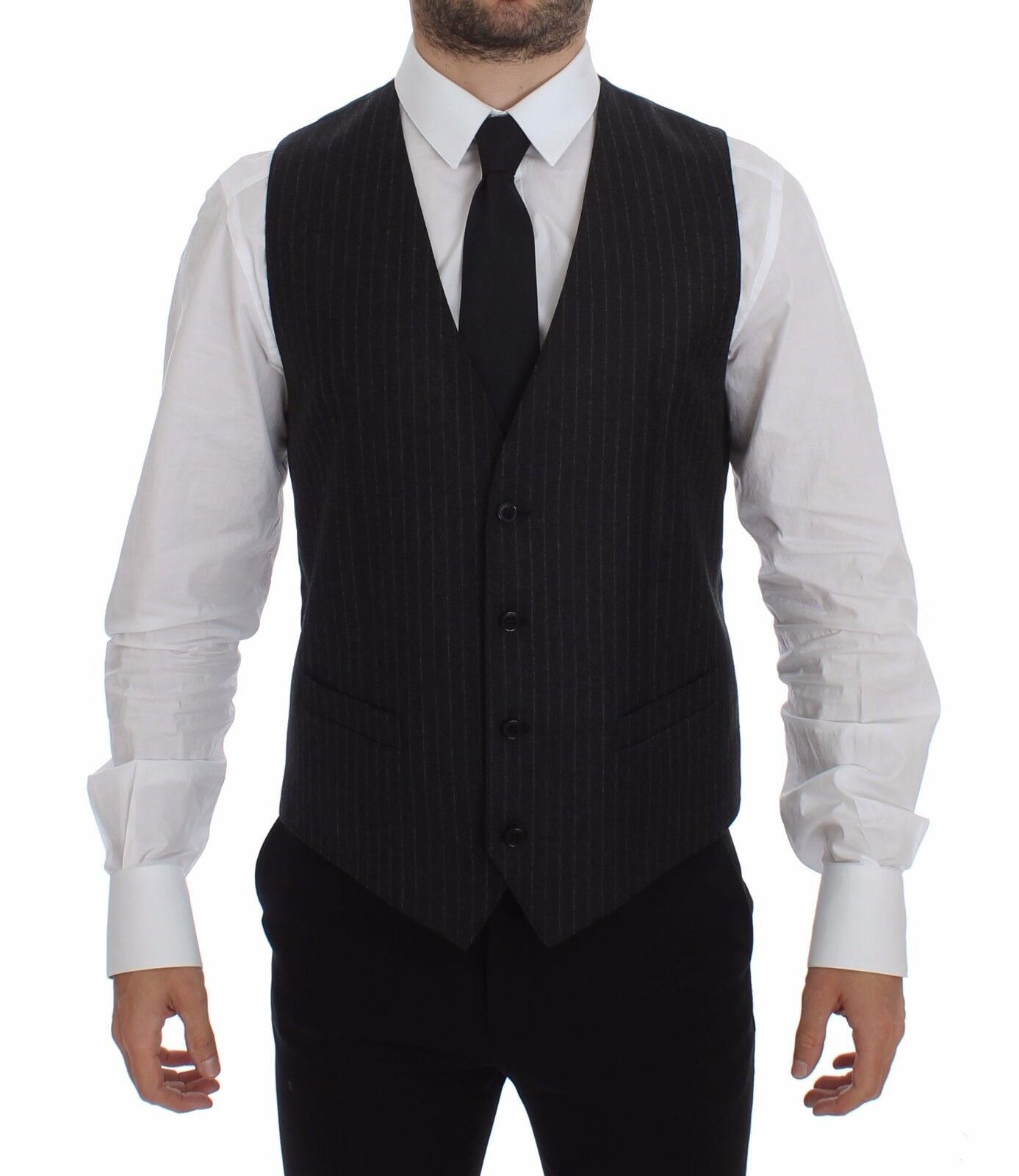 Dolce & Gabbana Elegant Gray Striped Wool Dress Vest Dolce & Gabbana