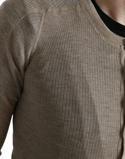 Dolce & Gabbana Elegant Beige Henley Cashmere Sweater Dolce & Gabbana