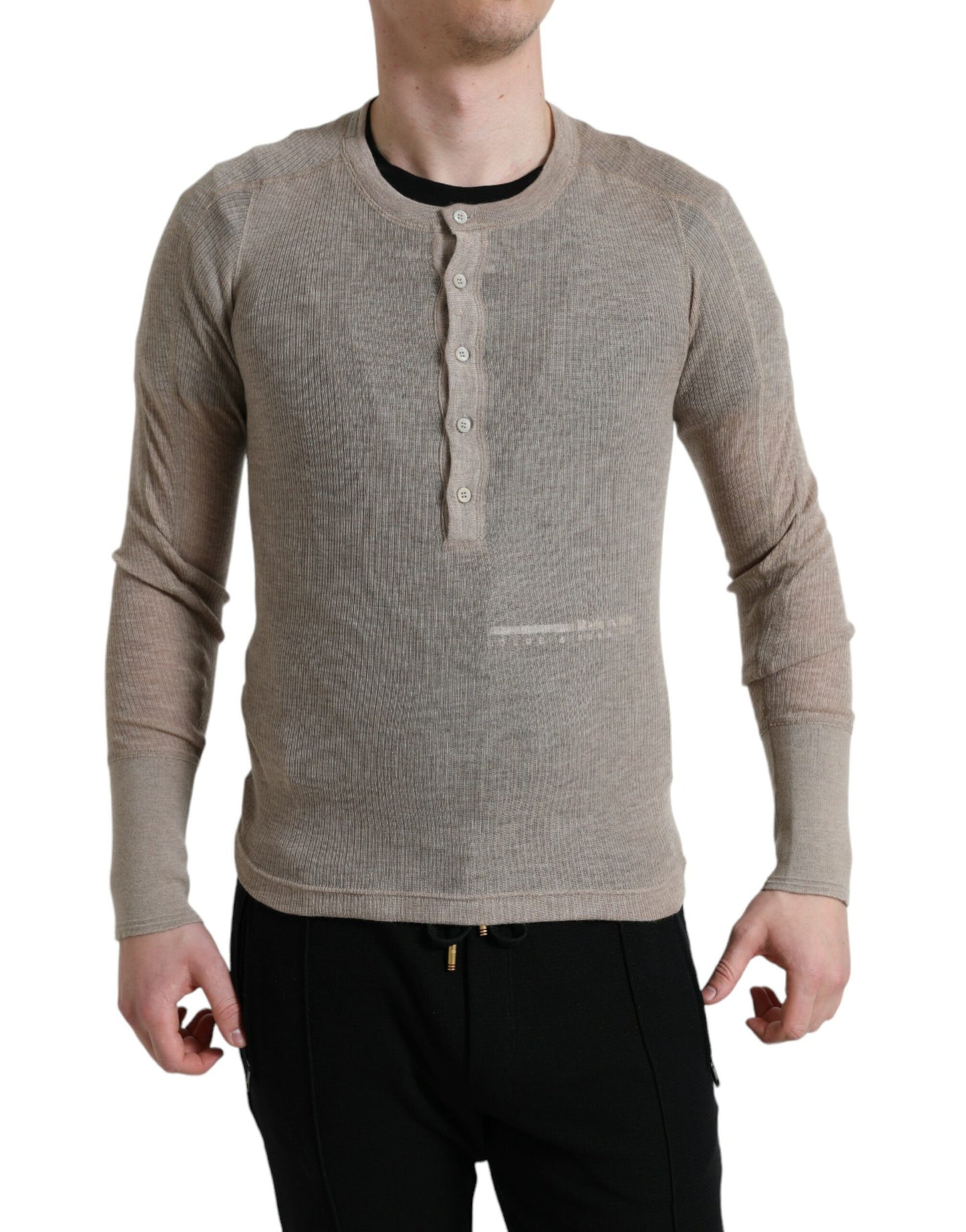 Dolce & Gabbana Elegant Beige Henley Cashmere Sweater Dolce & Gabbana