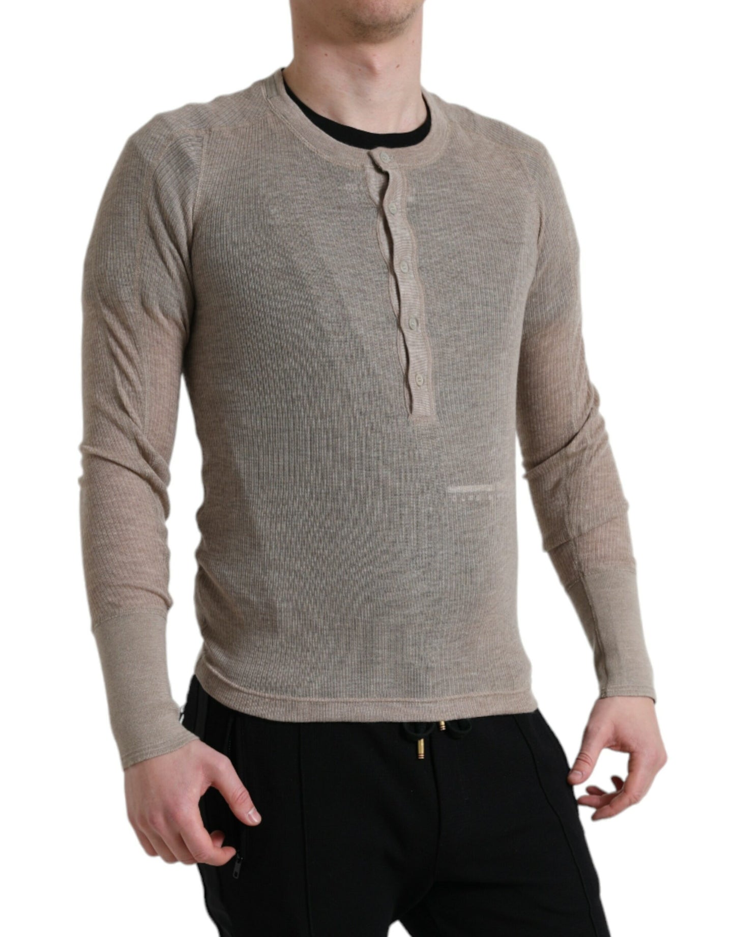 Dolce & Gabbana Elegant Beige Henley Cashmere Sweater Dolce & Gabbana