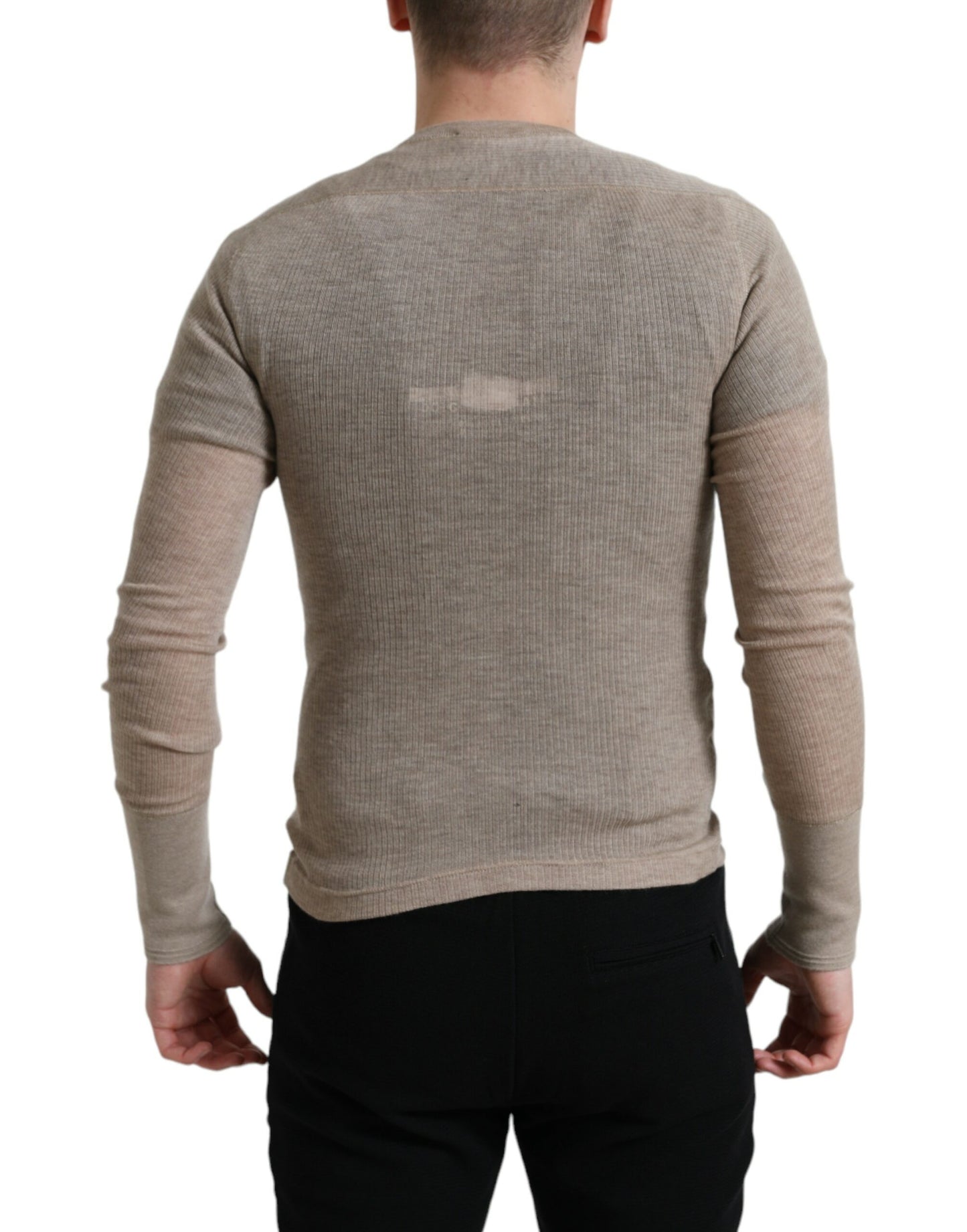 Dolce & Gabbana Elegant Beige Henley Cashmere Sweater Dolce & Gabbana