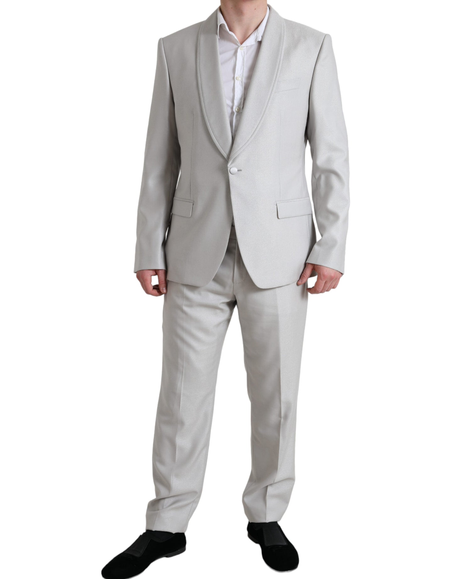 Dolce & Gabbana Elegant Silver Slim Fit Wool-Silk Suit Dolce & Gabbana