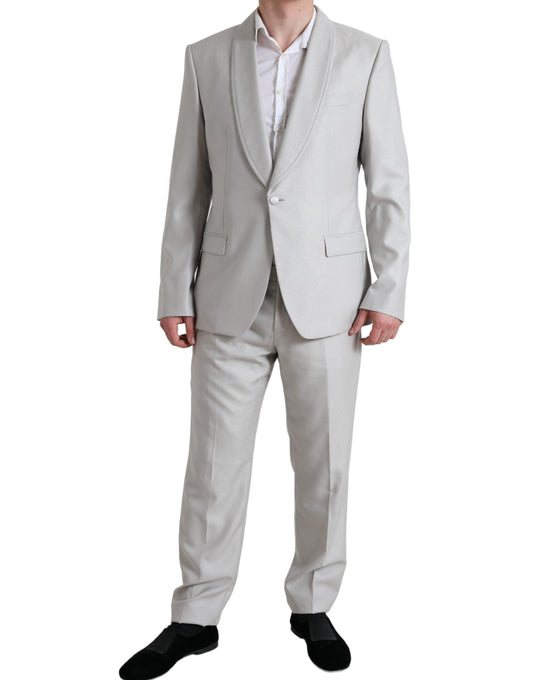 Dolce & Gabbana Elegant Silver Slim Fit Wool-Silk Suit Dolce & Gabbana