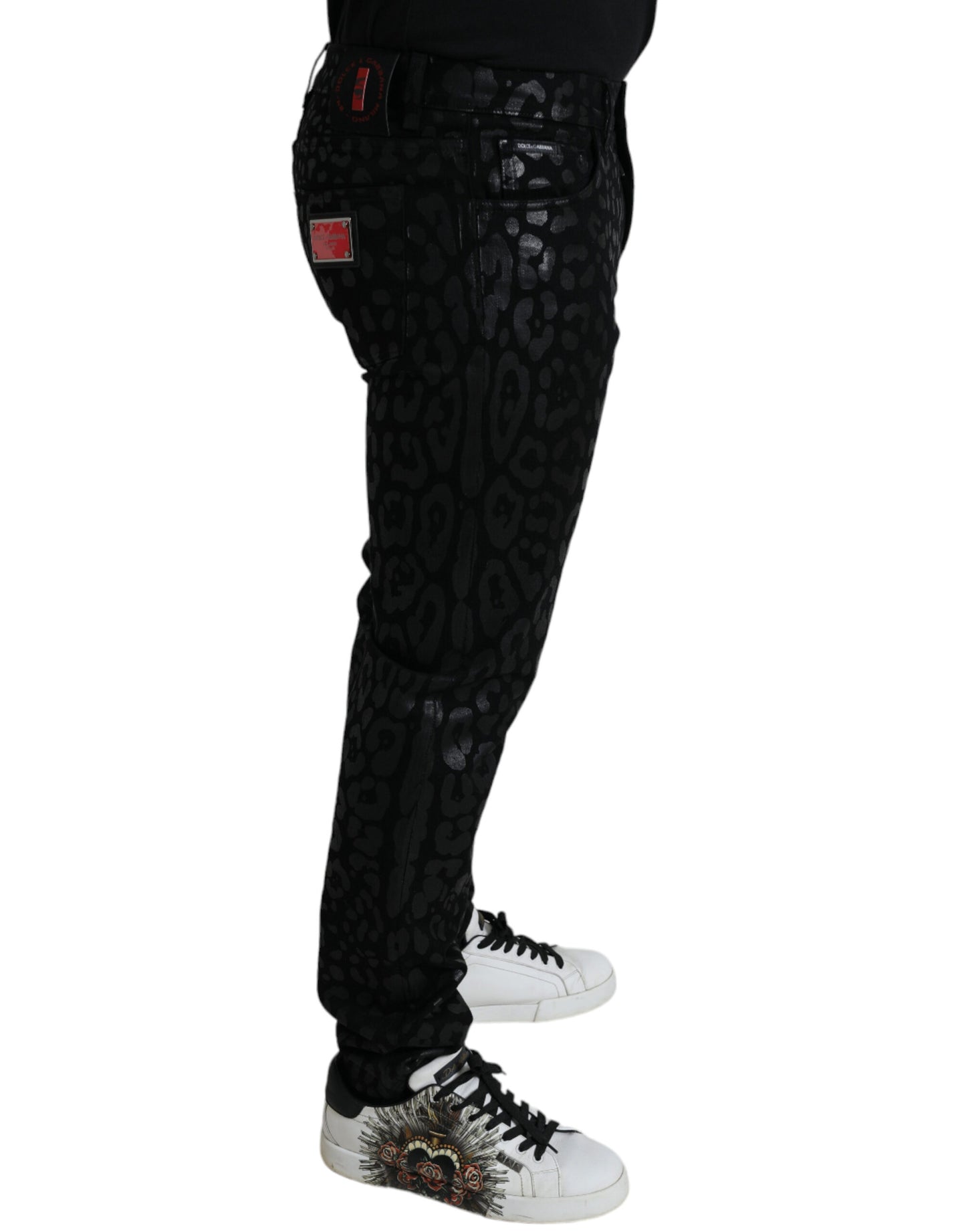 Dolce & Gabbana Exquisite Slim-fit Patterned Black Jeans Dolce & Gabbana