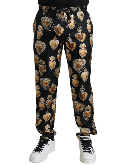 Dolce & Gabbana Chic Heart Print Silk Pajama Pants Dolce & Gabbana