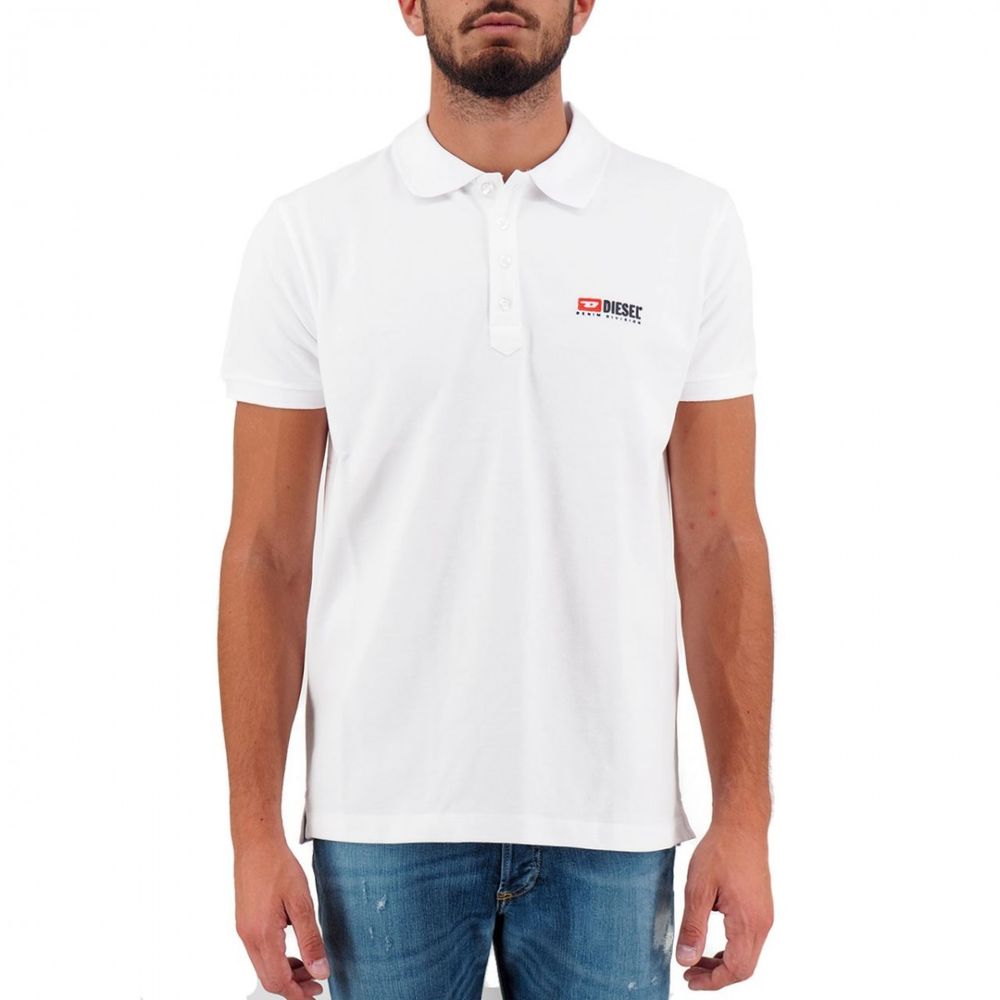 Diesel Elegant White Cotton Polo Shirt with Contrasting Logo Diesel