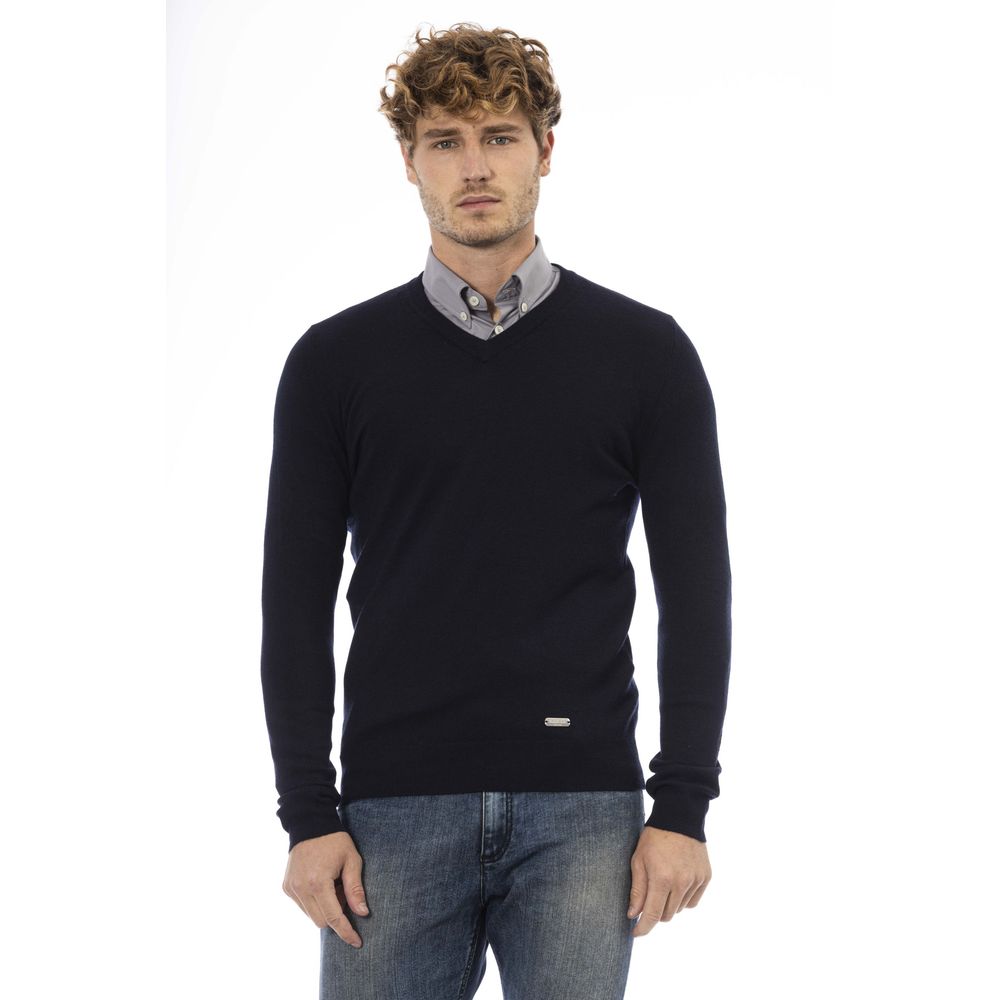 Baldinini Trend Blue Wool Men Sweater Baldinini Trend