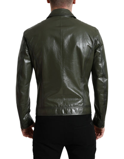 Dolce & Gabbana Emerald Elegance Leather Biker Jacket Dolce & Gabbana