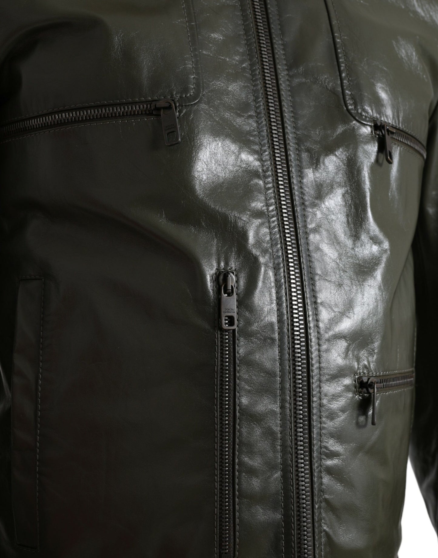 Dolce & Gabbana Emerald Elegance Leather Biker Jacket Dolce & Gabbana