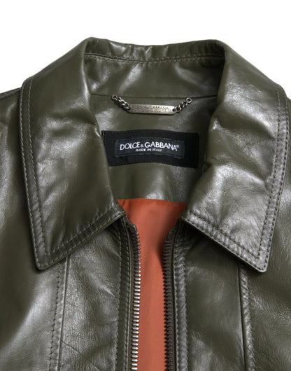 Dolce & Gabbana Emerald Elegance Leather Biker Jacket Dolce & Gabbana