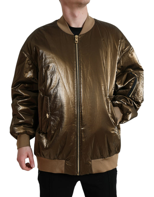 Dolce & Gabbana Elegant Bronze Bomber Jacket Dolce & Gabbana