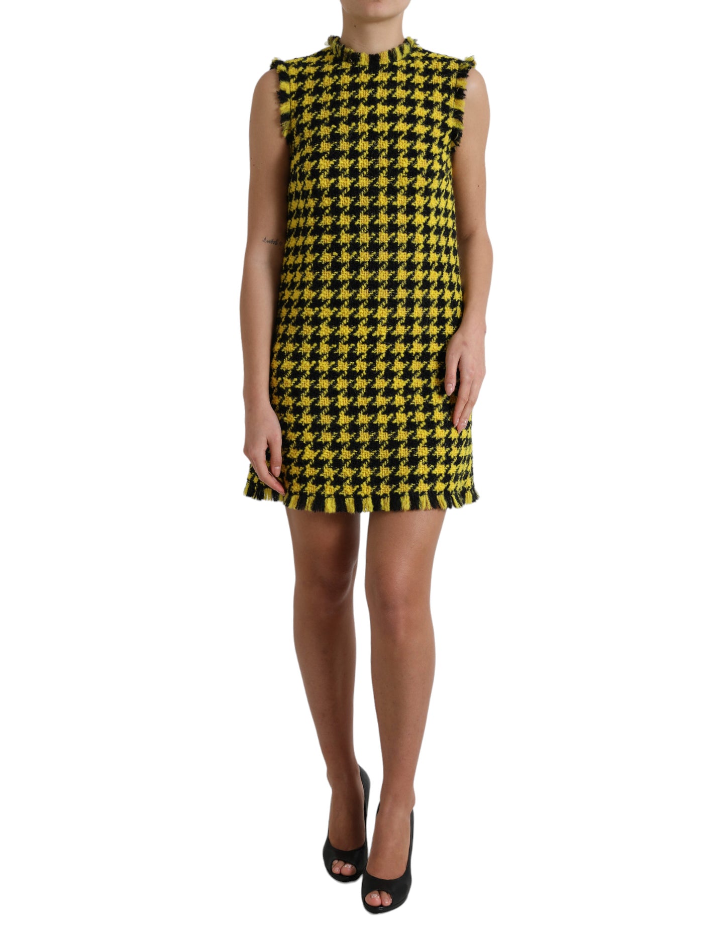 Dolce & Gabbana Houndstooth Knitted Chic Yellow Mini Skirt Dolce & Gabbana