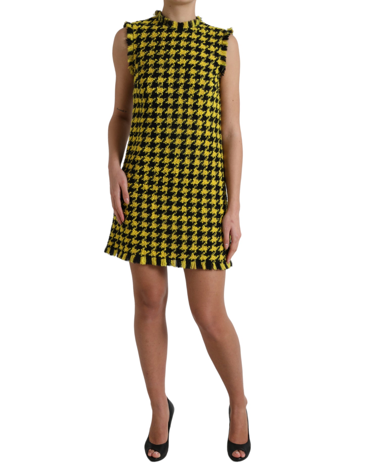 Dolce & Gabbana Houndstooth Knitted Chic Yellow Mini Skirt Dolce & Gabbana