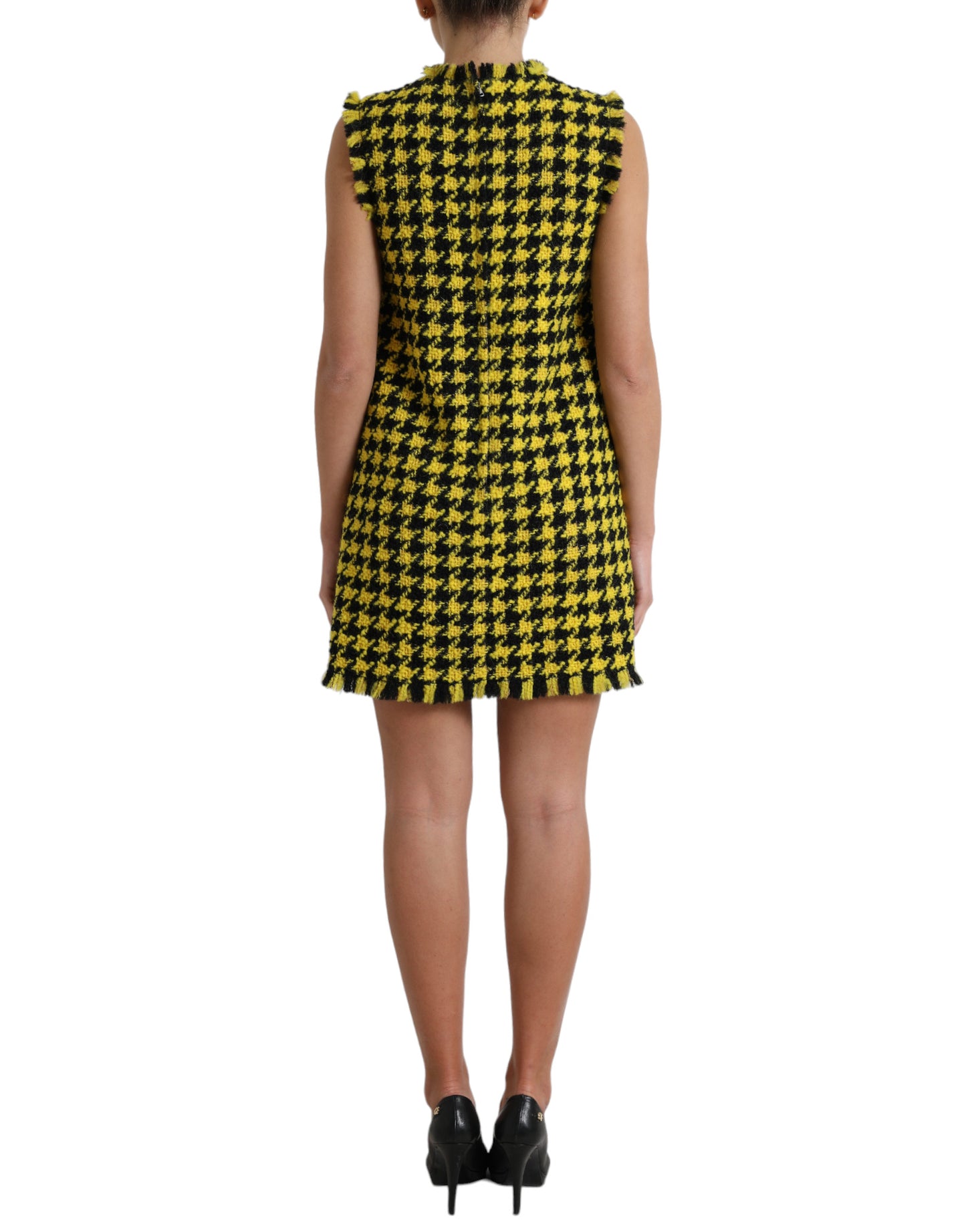 Dolce & Gabbana Houndstooth Knitted Chic Yellow Mini Skirt Dolce & Gabbana