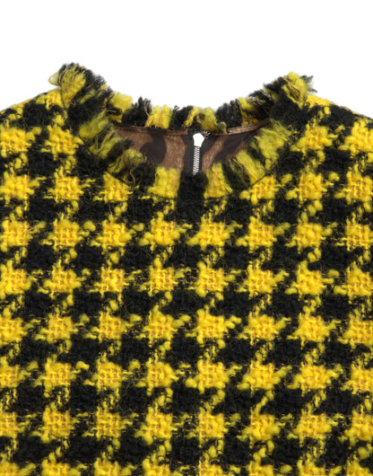 Dolce & Gabbana Houndstooth Knitted Chic Yellow Mini Skirt Dolce & Gabbana