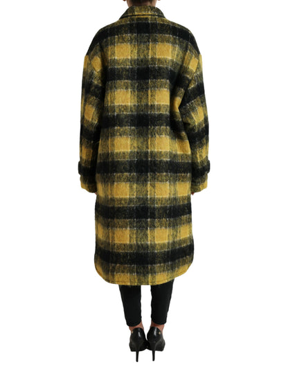 Dolce & Gabbana Chic Plaid Long Coat in Sunshine Yellow Dolce & Gabbana