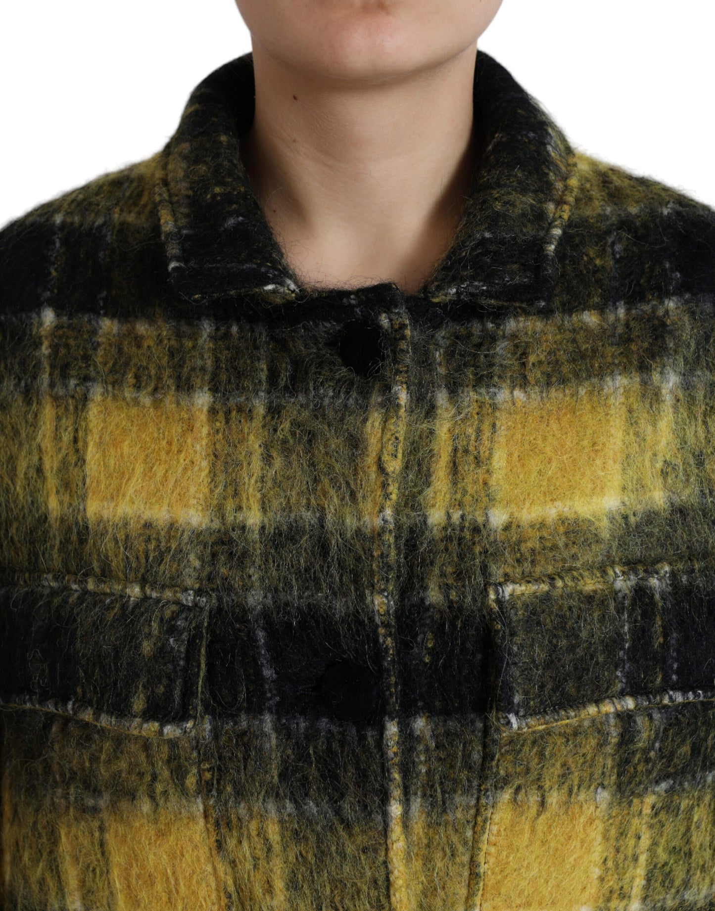 Dolce & Gabbana Chic Plaid Long Coat in Sunshine Yellow Dolce & Gabbana