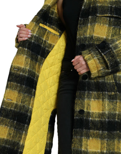 Dolce & Gabbana Chic Plaid Long Coat in Sunshine Yellow Dolce & Gabbana