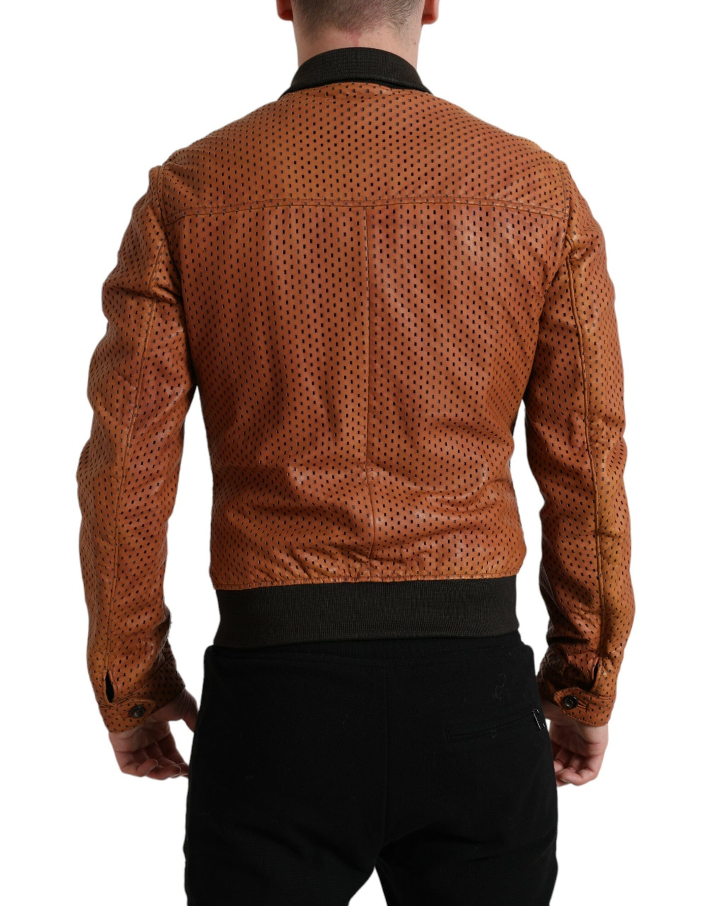 Dolce & Gabbana Elegant Leather Perforated Bomber Jacket Dolce & Gabbana