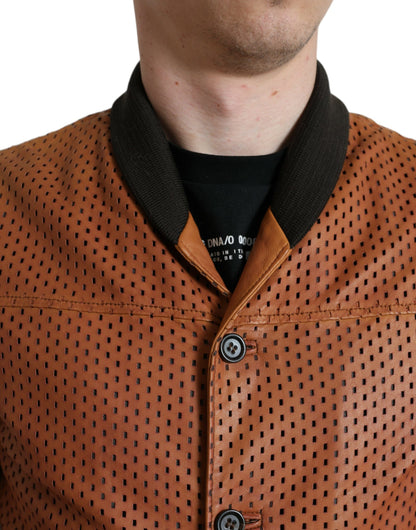 Dolce & Gabbana Elegant Leather Perforated Bomber Jacket Dolce & Gabbana